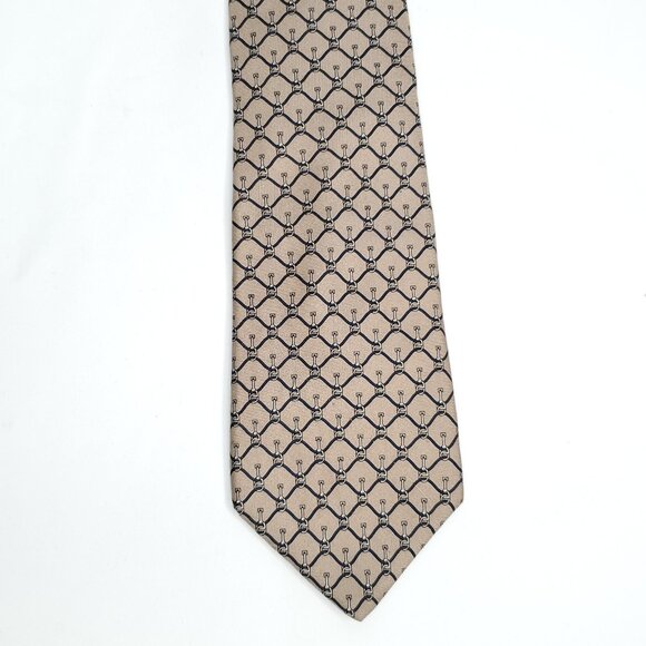 Yves Saint Laurent YSL 100% Silk Tie Equestrian Horse Bit Taupe Brown Navy Blue - Picture 3 of 6
